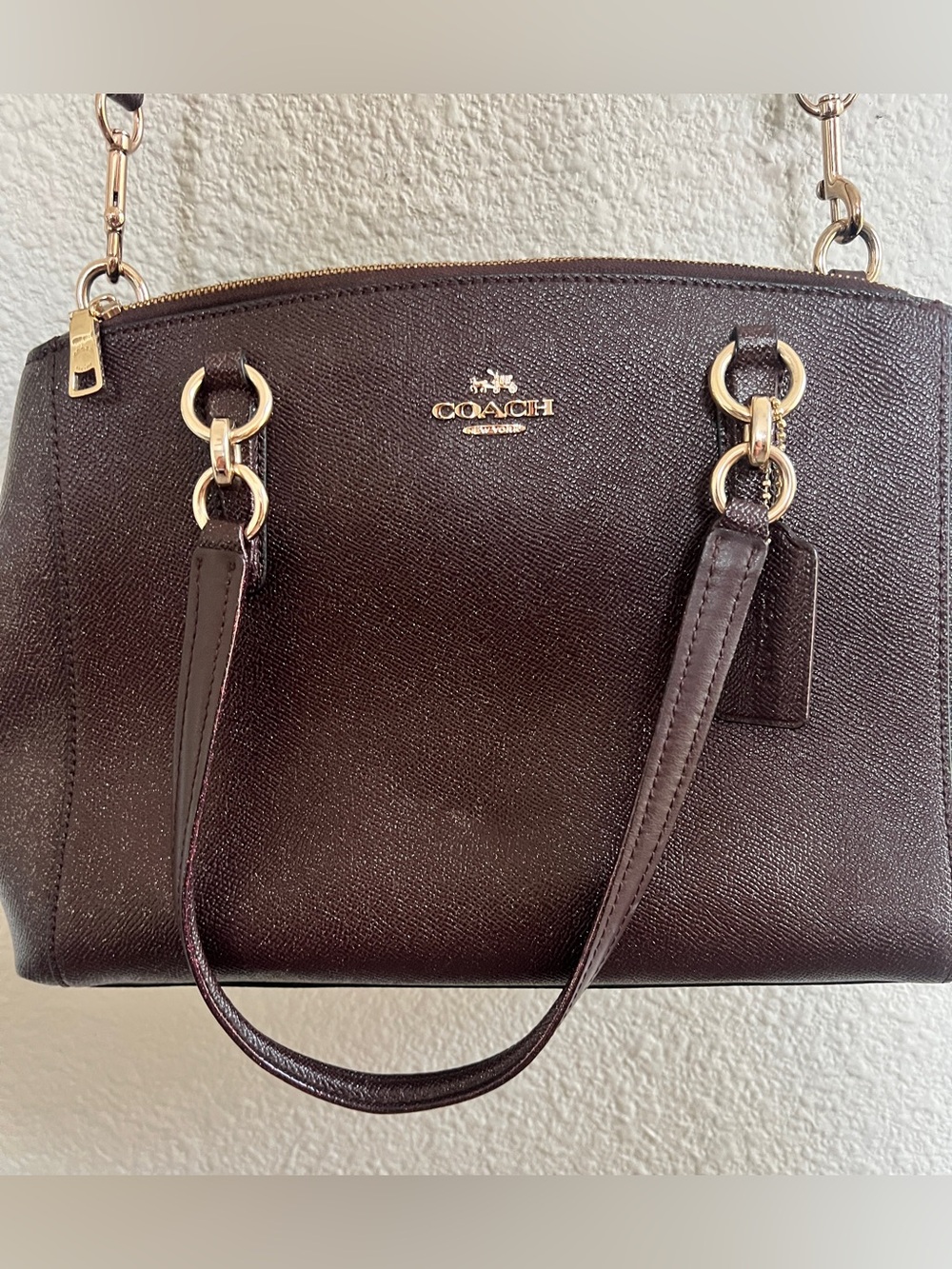 Coach Small Christie Carryall Oxblood Glitter Leather F13684